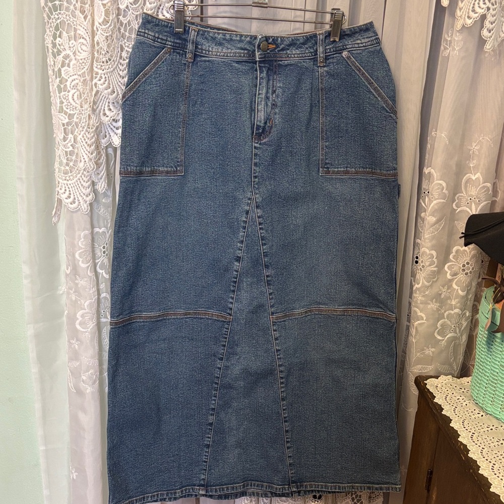 Venezia Cargo Style A-line Maxi Stretch Denim Skirt Sz 16